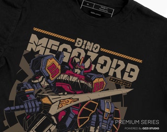 Camiseta masculina de manga curta com estampa de super robô Megazord e anime japonês