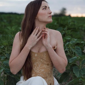Upcycled Embroidered Corset – One-of-a-Kind Handmade Bodice, Earthy Natural Look, Ethical Fashion Piece