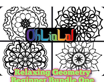 Mandalas geométricos para colorear: Juego de 4 para principiantes (descarga digital)