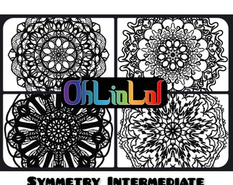 Mandalas geométricos para colorear: Nivel intermedio (4 unidades) (Descarga digital)