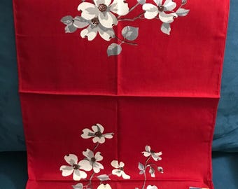 Vintage Wilendur Red Dogwood Kitchen Towel Unused with Sticker