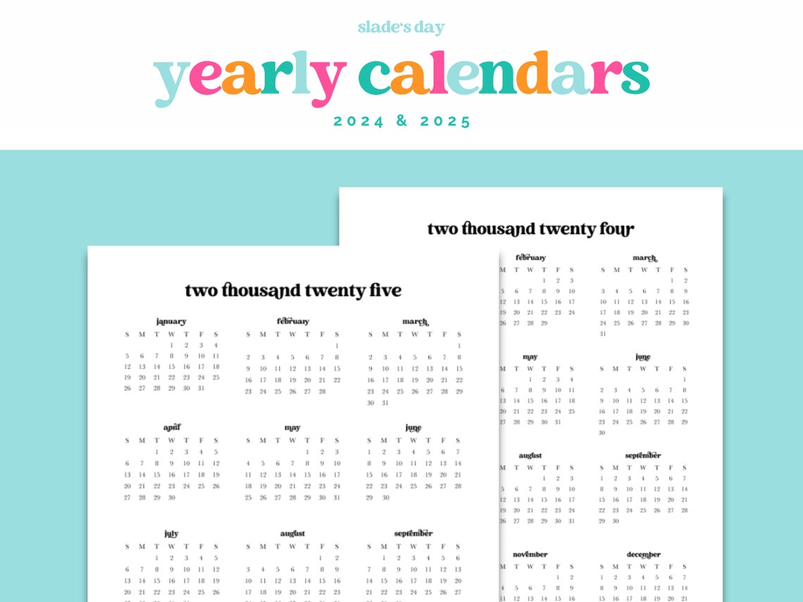 Printable Yearly Calendar 2024 and 2025, Personal Planning Printable ...
