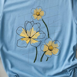 Yellow Wildflowers Tee, Three Yellow Wildflowers Design,  Hand-Drawn Yellow Floral Tee, Nature-Inspired Shirt, Unisex Tee, Wildflowers Shirt