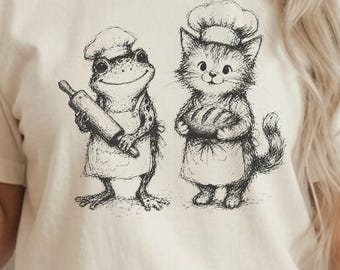 Frog and Cat Baking Comfort Colors Shirt, Sourdough Bread Tee, Cute Baker Gift for Food Lovers Unisex