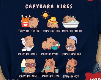 Capybara Vibes Funny Shirt, Cute Capybara Mood Chart Tee, Chill Capybara Graphic T-Shirt, Capybara Unisex Shirt for Babies, Kids and Adults