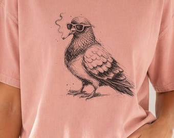 Funny Pigeon Sketch Shirt, Sunglasses Smoking Bird Tee, Comfort Colors  Quirky Animal  T-Shirt, Gift Birdwatcher Wildlife Humor