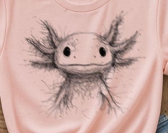Charcoal Axolotl Sketch Shirt,  Cute Amphibian Drawing Tee, Salamander Shirt  Unique Hand Drawn Animal Shirt, Weird Animal Tee Axolotl Lover