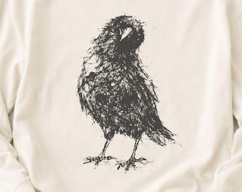 Camiseta con dibujo de cuervo, camiseta gótica de colores cómodos con estampado de cuervo, regalo de pájaro negro para adultos y niños, camiseta para amantes de los pájaros de Halloween.