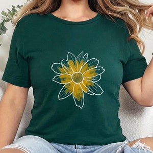 Yellow ~Hand Draw Flower Shirt, Yellow Flower Design, Botanical Tee, Boho Tee, 7 Color Choices, Unisex Premium Tee Graphic Flowers Botanical