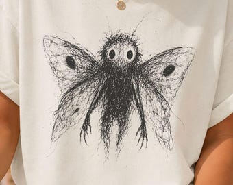 Mothman Cryptid Shirt, Hand Drawn Paranormal Sketch Comfort Colors® Tee, Folklore Horror Gift for Cryptid Fans