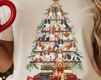 Spaniel Dogs Christmas Tree Shirt, Comfort Colors Brittany Dog Tee, Holiday Lover Winter Kids, Adults Gift