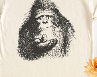 Bigfoot Bird Shirt, Hand Drawn Sasquatch Sketch  Comfort Colors® Tee, Cryptid Nature Lover Gift Unisex Apparel