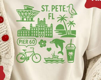 T-shirt in cotone di St. Pete, Florida, maglietta di Tampa Bay, felpa di Sunshine City, maglietta souvenir per vacanze al mare, maglietta con delfini e palme della Florida