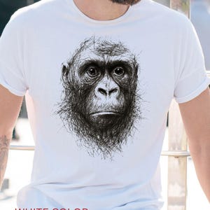 Majestic Gorilla Face Sketch Tee, Wild Animal Art Shirt, Realistic Primate Drawing Unisex Tee, Nature Wildlife Graphic Tee, Charcoal Gorilla