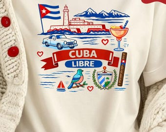 Maglietta Cuba Libre, maglietta Comfort Colors Havana Vintage Car, maglietta regalo patriottica cubana con sigaro e mojito