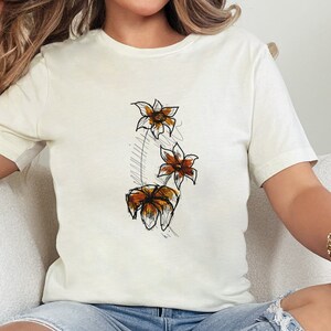 Floral Hand~Drawn Graphic Tee, Three Colorful Flowers Design, Wildflower Shirt, 5 Colors Choice,  Premium Tee, Trendy Wildflowers Tshirt