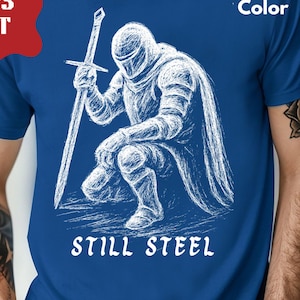 Still Steel Knight T-Shirt – Medieval Warrior Graphic Tee, Medieval Shirt, Stoic Knight Armor Design, Gothic Fantasy Gift for Him, Warrior