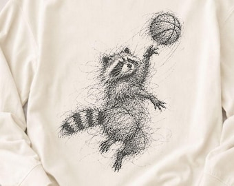 Camiseta con dibujo de mapache jugando al baloncesto, camiseta deportiva de animales de colores cómodos, regalo para jóvenes y adultos amantes del baloncesto