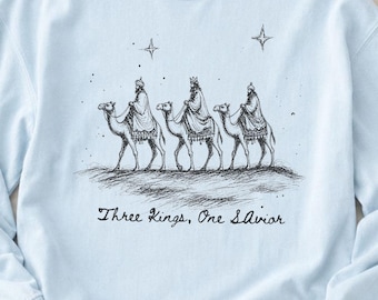 Camiseta de los Tres Reyes Magos, camiseta personalizada con estampado navideño de la Natividad, camiseta religiosa Comfort Colors, regalo cristiano navideño