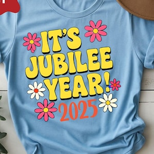 Retro Jubilee Year 2025 TShirt, Groovy Flower Power Celebration Tee, Pope Shirt, Jesus TShirt Gift, Christian Tee, Catholic Roman Jubilee