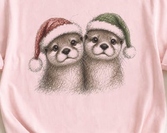 Christmas Otter Shirt, Santa Hat Animal Comfort Colors Tee,  Kids, Adult Holiday Gift