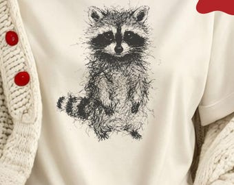 Raccoon Sketch Shirt, Comfort Colors Trash Panda Tee, Funny Woodland Raccoon Adults, Kids Gift