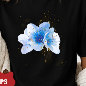 Floral Art Shirt Beautiful Blue Blossom Design, Nature Lover Tee, Aesthetic Flower, MinimalistTee, Nature Inspired Gift, Flowers Crewneck