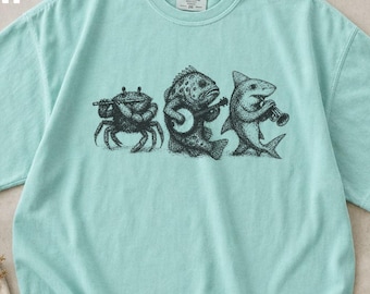Crab Grouper Shark Band Shirt,  Funny Musician Sea Creatures Comfort Colors®  Tee,  Music Lover Gift T-Shirt
