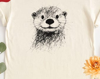 Otter Sketch Shirt, Comfort Colors Hand-Drawn Otter Tee, Whimsical Sea Otter Gift