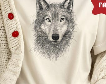 Camiseta con dibujo de lobo: camiseta gráfica dibujada a mano
