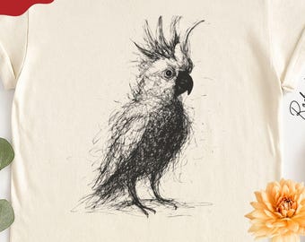 Cockatoo Parrot Sketch Shirt, Comfort Colors Cockatoo Handrawn Tee Gift, Birdwatchers T-Shirt
