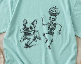French Bulldog Skeleton Shirt, Halloween Dog Mom Gift, Spooky Frenchie Comfort Colors®Tee, Funny Dog Lover Gift