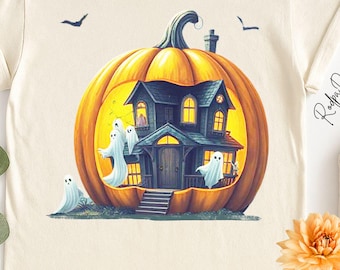 Haunted Pumpkin House T-Shirt, Spooky Ghost Halloween Tee, Fall Graphic Comfort Colors Shirt
