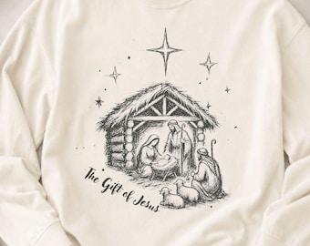 Camiseta con dibujo de la Natividad, camiseta navideña personalizada del nacimiento de Jesús (colores cómodos)