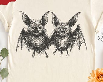 Gothic Bat Sketch T-Shirt: Spooky Halloween Nature Comfort Colors Tee, Flappy Friends Adults, Kids Gift