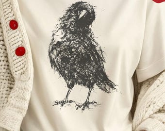 Crow Sketch Shirt, Gothic Raven Comfort Colors Tee, Black Bird Gift Shirt for Adults, Kids