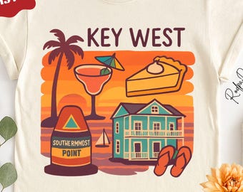 Camiseta de Key West, Florida, Camiseta Comfort Colors de los Cayos de Florida, Camiseta Retro Sunset, Camiseta con estampado de tarta de lima.