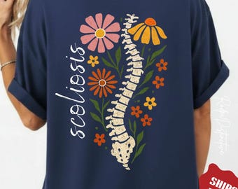 Scoliosis Awareness Back Shirt, Comfort Colors Scoliosis Surgery Tee, Floral Spine Encouragement Kids, Adults Gift