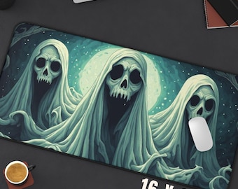 Alfombrilla de escritorio gótica con calavera fantasma, alfombrilla de ratón con segador de fantasía oscura, regalo de decoración de escritorio espeluznante para Halloween