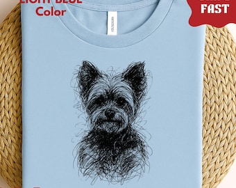 Katoenen T-shirt Yorkie Dog Sketch – huisdierafbeelding voor Yorkies Lovers & Morkie-eigenaren, gepersonaliseerde Yorkie's naam