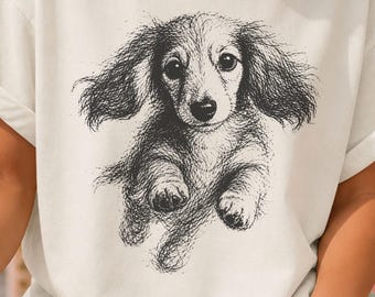 Running Dachshund Sketch Comfort Colors® Shirt,  Wiener Dog Long Sleeve Tee, Long Haired Dachshund Lover Gift