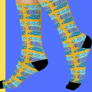Ocean Wave Socks, Fun Beach Socks for Summer, Gift for surfers, Beach Lovers Socks, Beach Vibes, Summer Vibes, Teenage Vibes