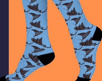 StingRays Socks, Whimsical Socks for Creative Souls |Adventure Socks, Aqua Marine Socks, Marine Life Socks, Fisherman Gift