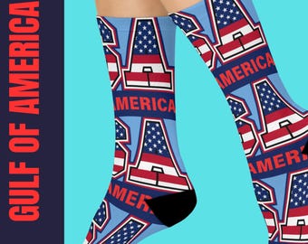 Gulf of America Socks, Gulf of Mexico Socks, Patriotic Socks - USA Flag Design for Independence Day, Summer BBQs, Trump Statement, Veterans