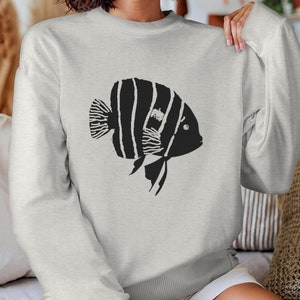 Black and White Fish Ocean Marine Sweatshirt, Sea Life Jumper, Underwater Creature Pullover, Nautical Top, Fish Lover Gift, Ocean Animal