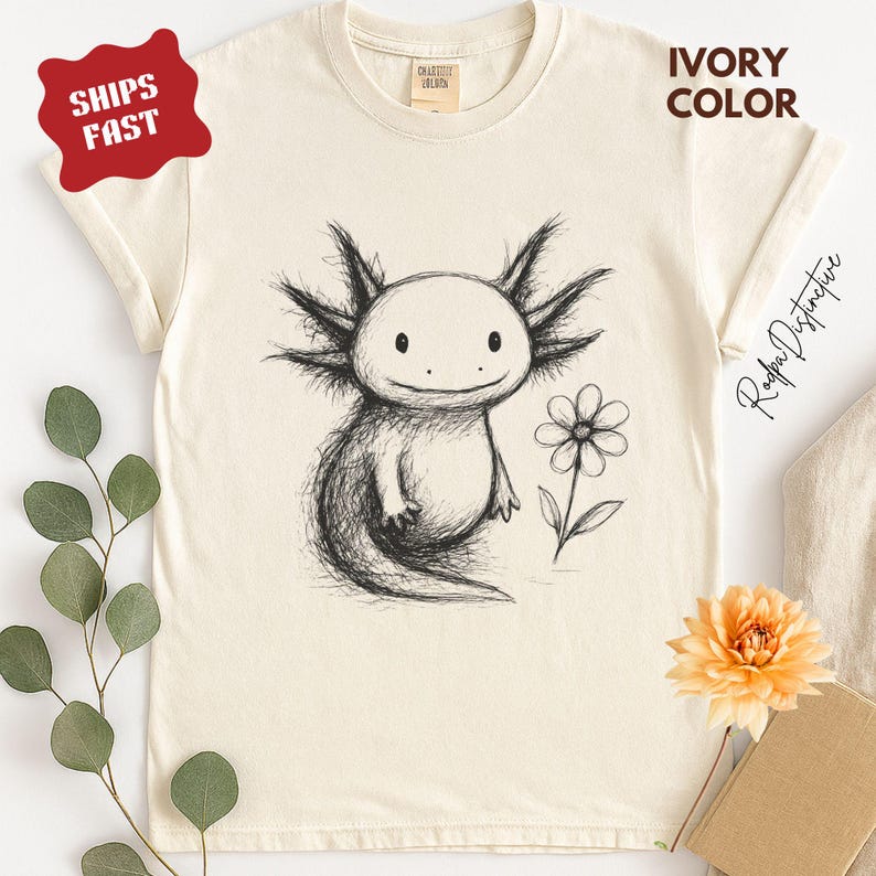 Cute Axolotl Shirt, Flower Axolotl Tee, Kawaii Amphibian Graphic Top, Axolotl Pet Kids Shirt Gift, Axolotl Mom Shirt image 2