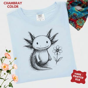Cute Axolotl Shirt, Flower Axolotl Tee, Kawaii Amphibian Graphic Top, Axolotl Pet Kids Shirt Gift, Axolotl Mom Shirt image 4