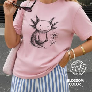 Cute Axolotl Shirt, Flower Axolotl Tee, Kawaii Amphibian Graphic Top, Axolotl Pet Kids Shirt Gift, Axolotl Mom Shirt image 8