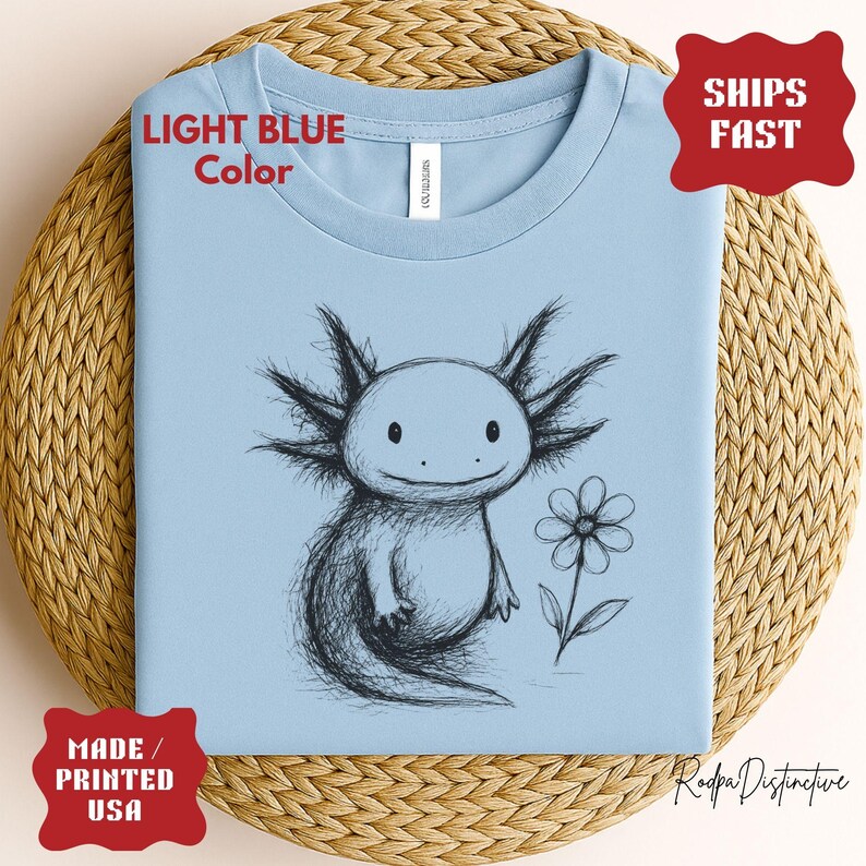Cute Axolotl Shirt, Flower Axolotl Tee, Kawaii Amphibian Graphic Top, Axolotl Pet Kids Shirt Gift, Axolotl Mom Shirt image 6