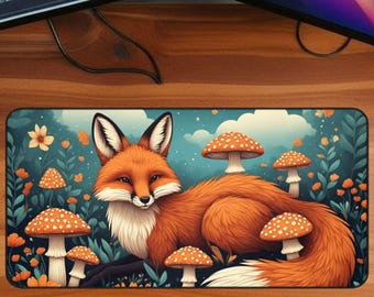 Alfombrilla de escritorio Red Fox Mushroom Forest, alfombrilla de ratón con diseño de bosque, decoración de oficina, regalo para compañeros de trabajo.